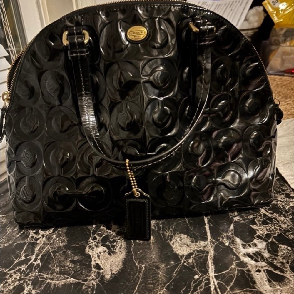 Coach Glossy Black Embossed Satchel